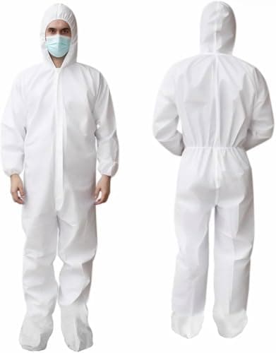 Image of Supreme TTF Pack of 5 - Disposable Work Overall with Hood, Chemical Protection Type 5/6, Waterproof Coverall Suit, Industrial Safety Workwear, Men Women (M)