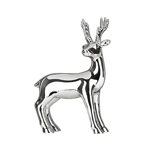 Image of WUANGYOL Reindeer Standing Figurine Deer Statue Decor Sculpture Home Room Mantle Decoration Animal Indoor Ornaments Table Craft Christmas Collectible Gift Silver