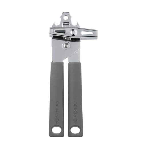 Image of Viners Soft Grip Can Opener | Stainless Steel Can & Bottle Opener with Soft-Touch Handle, Sharp Cutting Blade, Hanging Loop & Dishwasher Safe Design | Grey & Silver Kitchen Gadget