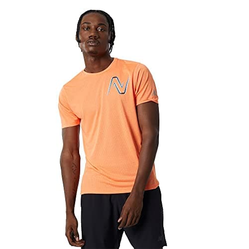 Image of New Balance Men's Impact Run Short Sleeve 22 Tee, Vibrant Orange Heather, S