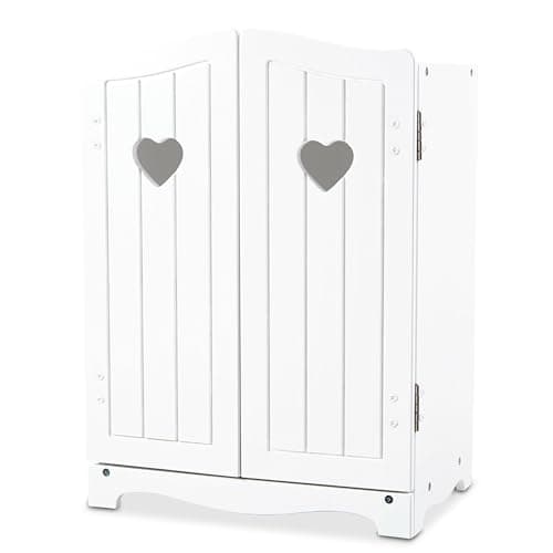 Image of Melissa & Doug Mine to Love Wooden Play Armoire Closet for Dolls, Stuffed Animals - White (17.3" H X 12.4" W x 8.5" D Assembled)