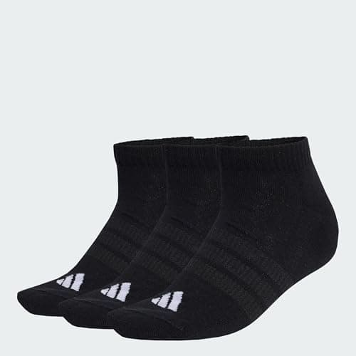 Image of adidas Unisex CUSHIONED ESSENTIALS LOW CUT SOCKS 3 PAIR PACK, black/black/white, 8.5-10