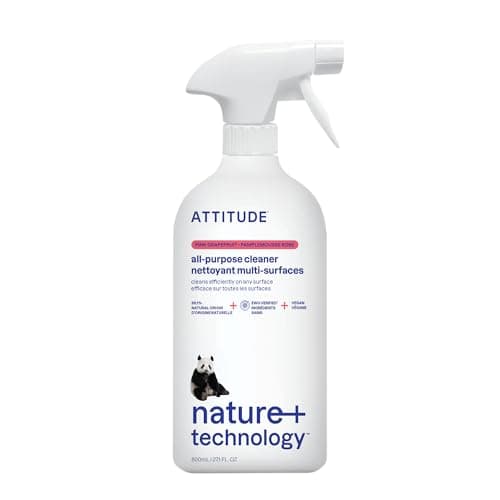 Image of ATTITUDE All Purpose Cleaner Spray, EWG Verified, Vegan, Made with 94% Plant-Based Ingredients, Streak-Free for Kitchen, Bathroom, Glass & More, Pink Grapefruit Scent, 800 mL