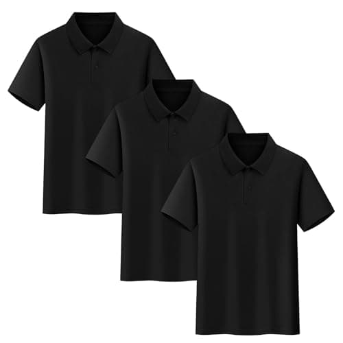Image of duxyoz Black 3 Pack Unisex Polo Kids Boys Girls Short Sleeve Pique Polo School Uniform Summer Casual Polos T Shirts Plain Solid Cotton Tees Tops Standard Fit Active Performance Golf 14-15 Years