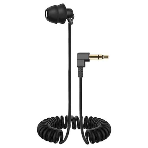Image of Single-sided 3.5 mm headphones - headset with spring cable, noise isolating mono headphones for safety, headphones with flexible coiled cable, discreet audio accessories for professional work, sports