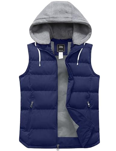 Image of ZSHOW Men's Lightweight Winter Gilets Outdoor Windproof Vest Cotton Padded Gilets Hooded Sleeveless Vest Dark Blue XL