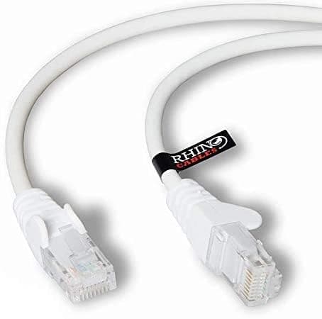 Image of rhinocables CAT 6 High-Speed Gigabit Ethernet Cable - Patch Network Lead for LAN| Snagless UTP With LSZH Jacket | RJ45 Connector - Internet, Router, Modem, Smart TV, PC & More (5m, White, Pack of 3)