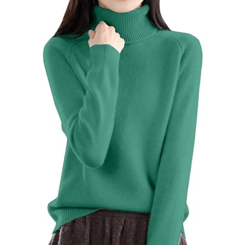 Image of Women's Polo Neck Jumpers Ladies Turtle Neck Cashmere Pullover Knitted Tops Casual Lightweight Basic Plain Jumper(Mint Green, L)