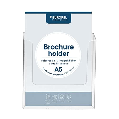 Image of EUROPEL Wall Mounted Brochure Holder, for A5 Size, Crystal Clear Acrylic Literature Stand & Dispenser, Booklet, Flyer & Menu Display & Dispenser for Office, Restaurants & Reception, Portrait