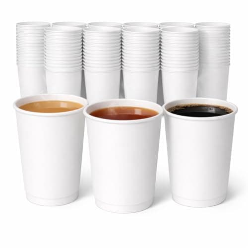 Image of 1ABOVE 50 Pack 12 oz White Disposable Paper Cups, 100% Natural and Recyclable Hot and Cold Drink Cups, Perfect for Homes and Office