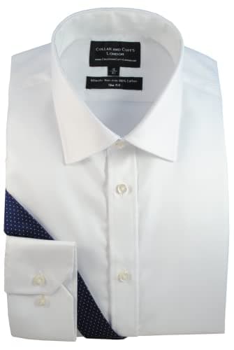 Image of Men's Long Sleeve Twill Shirt - 100% Cotton - Ultimate Easy Iron - Fit Guaranteed - Business Formal Smart Casual - White Shirts for Men - Slim Fit, Single Cuff - Plain Pattern - WS 15