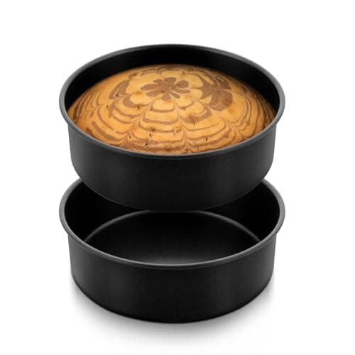 Image of Joyfair 7 Inch Round Cake Tin Set of 2, Nonstick Stainless Steel Round Cake Mould Pan Ideal for Baking Roasting Serving at Birthday Wedding Christmas, Non-Toxic & Rust Resistant (19 X 5cm, Black)