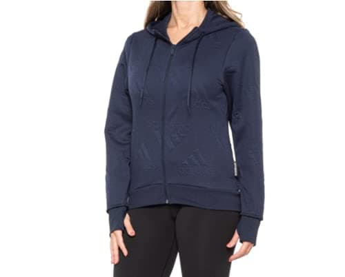 Image of adidas Women's Aeroready Jacquard Full-Zip Logo Hoodie Athletic-Sweatshirts, Legend Ink, S