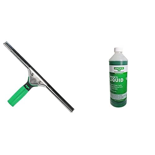 Image of UNGER ErgoTec Window Squeegee 25cm & FR100 Window Cleaning Liquid Soap - Smear Free Window Glass Cleaner 1L - Economical 1:100 Mixing Ratio for 100 litres of Liquid