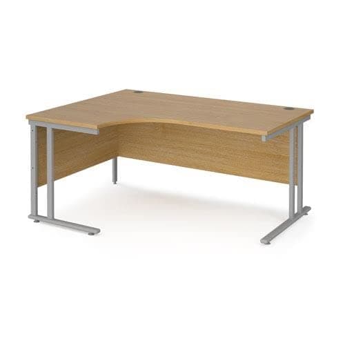 Image of Office Monster Cooper left hand ergonomic desk 1600mm wide - silver cantilever leg frame, oak top