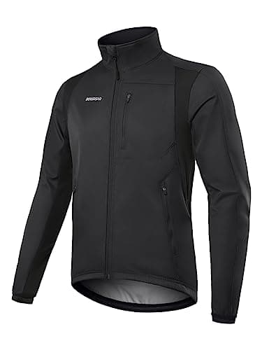 Image of BERGRISAR Winter Thermal Cycling Jacket Mens Bike Bicycle Jacket Waterproof Windproof Fleece Windbreaker with 6 Pockets Black L