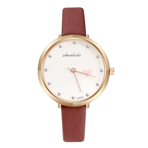 Image of OFFCUP Women's Leather Quartz Watch, Leather Strap Ladies Watches, Analog Quartz with Watches Love Dial, 3 Hand Quartz Watch, Premium Fashion Wrist Watch for Women Ladies Girls (Red)