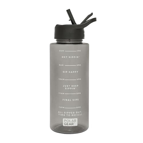 Image of Polar Gear 1L Tracker Bottle with Easy Flip Up Straw & Hydration Tracker Markings - Black