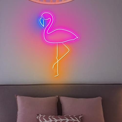 Image of Flamingo Neon Sign,LED Arylic Hanging Pink Neon Light with Dimmable Switch,Flamingo Lamp Bedroom Bar Game Room Wall Decorations Art Lights for Girls or Boys,40x25CM
