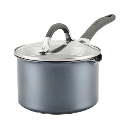 Image of Circulon Scratch Defense Non Stick Saucepan with Lid 16cm - 1.8L Induction Saucepan with Straining Lid & Pouring Rims, Dishwasher & Oven Safe Cookware, Graphite Pewter Finish