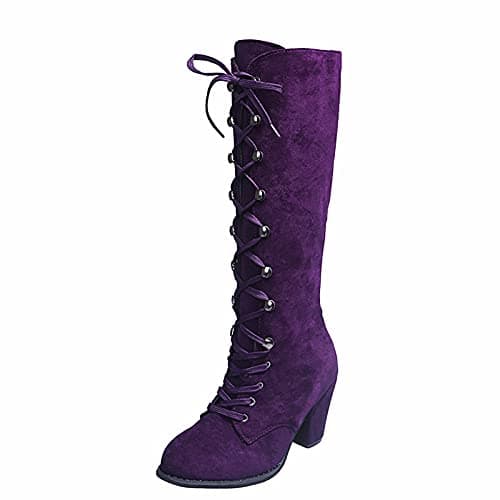 Image of Generisch 2025 Ankle Boots Women's Lace Casual Retro Up Fashion Boots Thick Heels Calf Shoes Women's Boots, purple, 9 UK