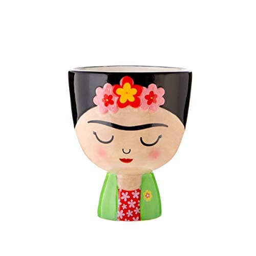 Image of Sass & Belle Frida Planter - Indoor Plant Pot with Hand-Painted Floral Design – Quirky Colourful Ceramic Mini Flower Bulb Pot for Succulents – Boho Home Décor Gift