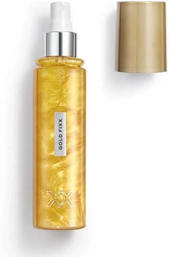 Image of Revolution Beauty London Gold Fixx Luminous Setting Spray – Hydrating Glow Makeup Fixing Mist, Long Lasting Dewy Finish, Lightweight Face Spray for All Day Hold