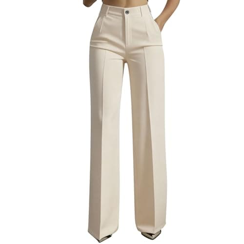 Image of Work Trousers for Women UK Tailored Office Smart Pants 2026 Fashion Ladies Elegant Wide Leg Trouser Business Clothing Palazzo Pants Women's High Waisted Suit Trousers Formal Bottoms Khaki M