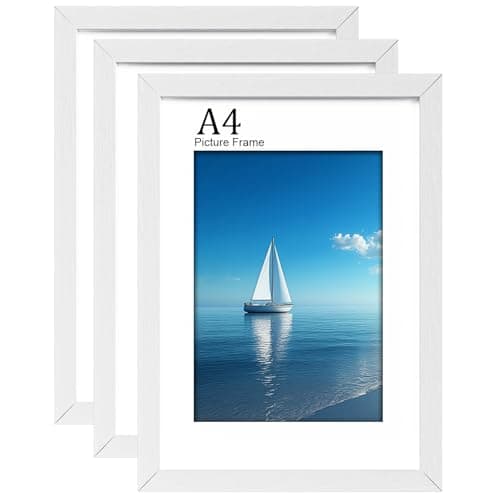 Image of LVAOUO 3Pack A4 Picture Frames, Wooden A4 Photo Frame 21 x 29.7cm, Versatile a4 Frame White, Display, Landscape or Portrait Orientation-with Plexiglass and Stand, Wall-Mount & Desk