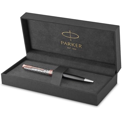 Image of Parker Sonnet Ballpoint Pen | Premium Metal and Grey Satin Finish with Rose Gold Trim | Medium Point with Black Ink Refill | Gift Box