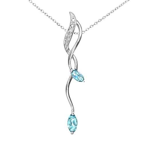 Image of Naava Women's 9 ct White Gold Diamond and 0.50ct Blue Topaz Drop Pendant and Chain Necklace of 46 cm