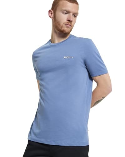 Image of Ben Sherman Men's Signature T-Shirt, Short Sleeved, 100% Organic Cotton, Regular Fit (Riviera Blue) L