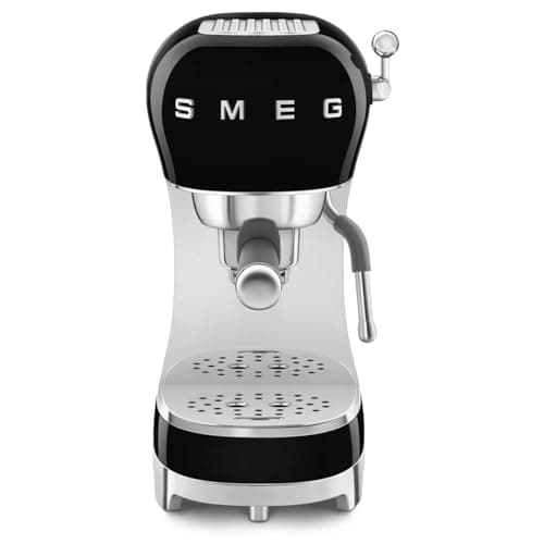 Image of Smeg ECF02BLUK Espresso Coffee Machine with Steam Wand, 1950s Retro Design,stainless steel filter holder, an anti-drip system, Black
