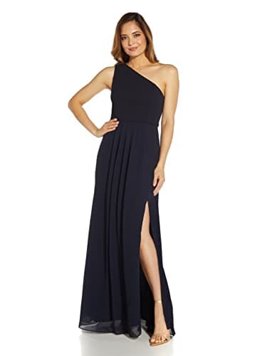 Image of Adrianna Papell Women's One Shoulder Chiffon Gown, Midnight, 8