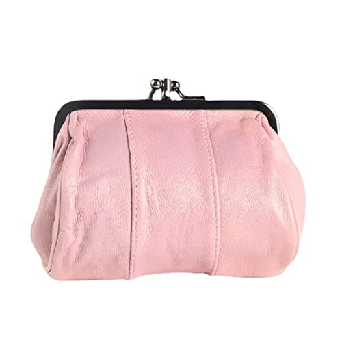 Image of Women Genuine Soft Leather Wallet, Metal Frame Dual Clasp Change Coin Purse Holder Gift for Her (Powder White,11 * 9cm)