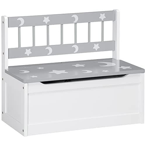 Image of ZONEKIZ 2 In 1 Wooden Toy Box, Kids Storage Bench, Toy Chest with Safety Rod - Grey