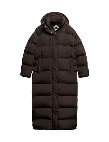 Image of Superdry Maxi Hooded Puffer Coat Jacket for Women, Coffee Bean Brown, UK 12
