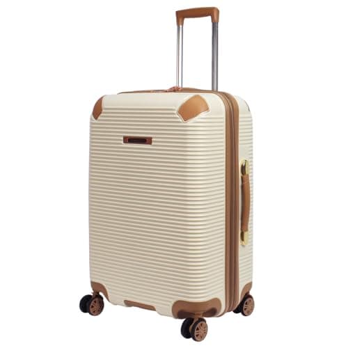 Image of Rocklands® Expandable 4 Wheel ABS-PC Hard Shell Luggage Suitcase TSA Lock (Cream, Medium - 66 x 46 x 27 cm)