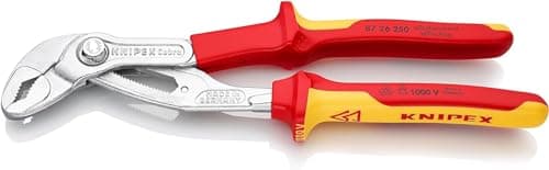 Image of KNIPEX Cobra Water Pump Pliers, Chrome-Plated, 250 mm, VDE, Nuts to 46 mm, Pipes to 52 mm, Self-Locking, Fine Adjustment by Button Push, 87 26 250