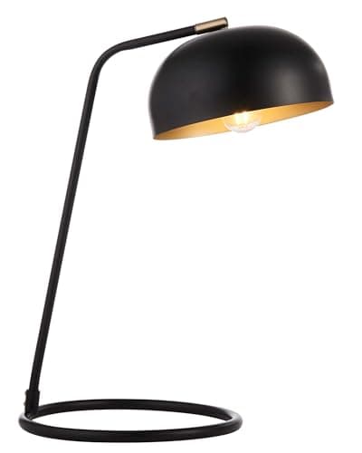 Image of National Lighting Boden Table Lamp 471mm - Modern Industrial Matt Black Desk Light with Antique Brass Inner Finish - E14 Fitting 7W LED Compatible Meta Desk Lamp for Home, Office, or Bedside Table