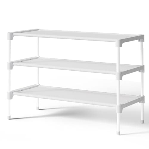 Image of Kitsure Shoe Rack - Premium Non-Woven Shoe Rack Shelf, Shoe Organizer for Closet, Entryway, Garage & Corridor, Sturdy & Durable Long Stackable Shoe Shelves, 63 x 30 x 39 cm, White