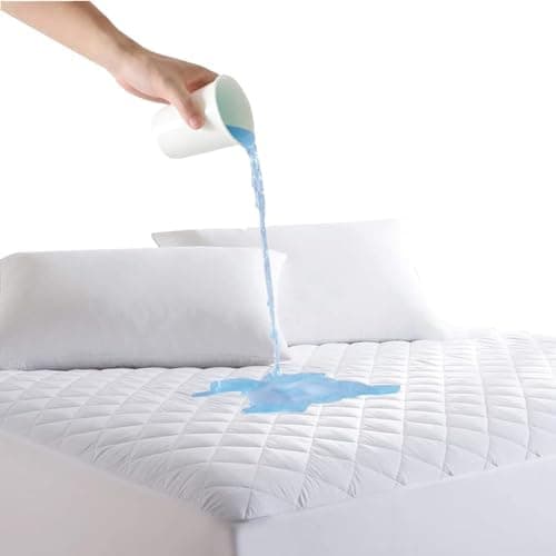 Image of Oliver Bedding Quilted Double Mattress Protector (137x191 cm), Waterproof Mattresses Protector Double Bed, Fits Mattress up to 30cm Deep, Breathable Bed Mattresses Cover, White