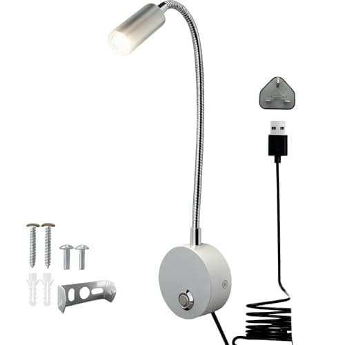 Image of Fulkued Reading Light Wall Mounted Dimmable,LED Wall Lamp Bedside Lamp with Switch Touch,Flexible Gooseneck Bed Light,360° Swing,USB Charging for Bedside,Bedroom,Motorhome