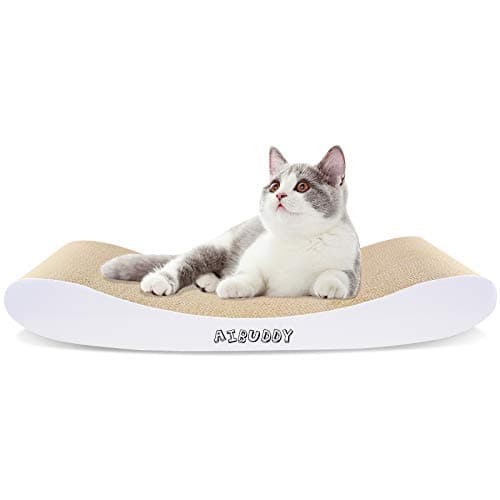 Image of Aibuddy Cat Scratcher, Curve Scratching Pad Reversible Cardboard Lounge Bed with Organic Catnip [ 44x 25x 7cm, Superior Cardboard & Construction]