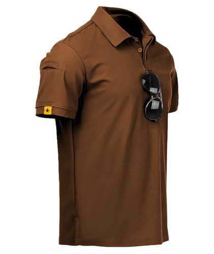 Image of JACKETOWN Men Polo Shirt Short Sleeve Breathable Tennis Shirt Summer Tshirts Men Button Front Polo Shirts for Men Adult Casual Sport Shirt Basic Regular-Fit Golf Shirt(3XL Brown)
