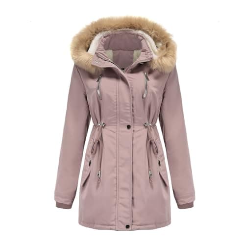 Image of YFFUSHI Women Warm Faux Fur Hooded Jacket Long Sleeves Fleece Lined Winter Coat Fashion Winter Parka Outerwear