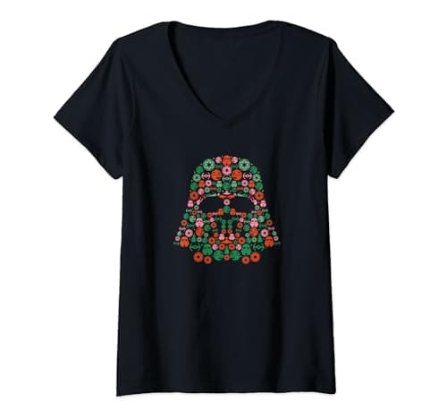 Image of Womens Star Wars Holiday Christmas Imperial Icon Darth Vader Helmet V-Neck T-Shirt