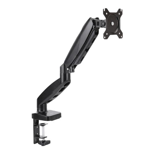 Image of Amazon Basics Gas Spring Single Computer Monitor Arm Mount, Adjustable, Holds Monitors up to 27 Inches (68.6 cm), Black