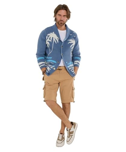Image of Joe Browns Men's Palm Tree Island Shawl Neck Cardigan, Regular, Blue, UK M
