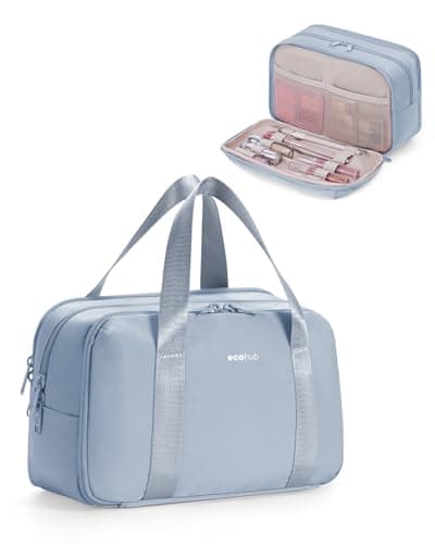 Image of ECOHUB Large Wash Bag for Women, Recycled Water-Resistant Toiletry Bag with Wide-Open, Makeup Cosmetic Organizer for Toiletries Accessories, Saving Bag for Full-Sized Container, Mist Blue